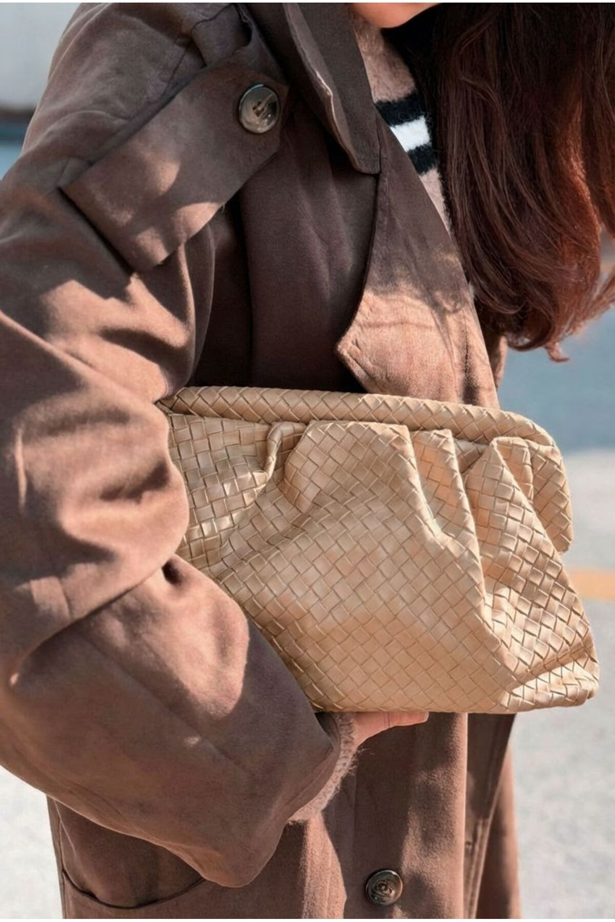I Love Shoes Lurine Kadın Clutch Çanta Bej Mat Deri