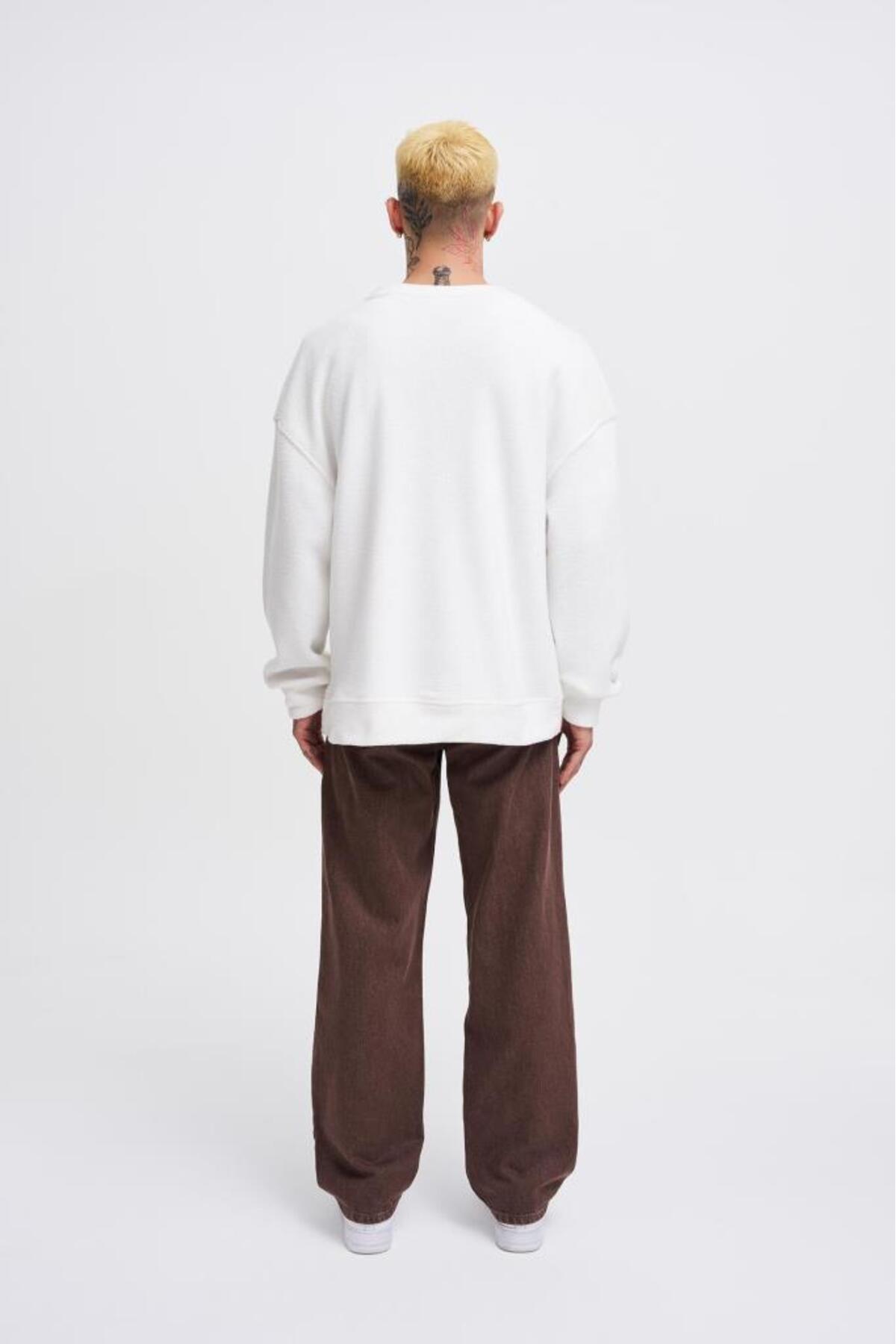 Oversize Polar Basic Sweatshirt Ekru — سفید M3437 — تصویر 6 از 6