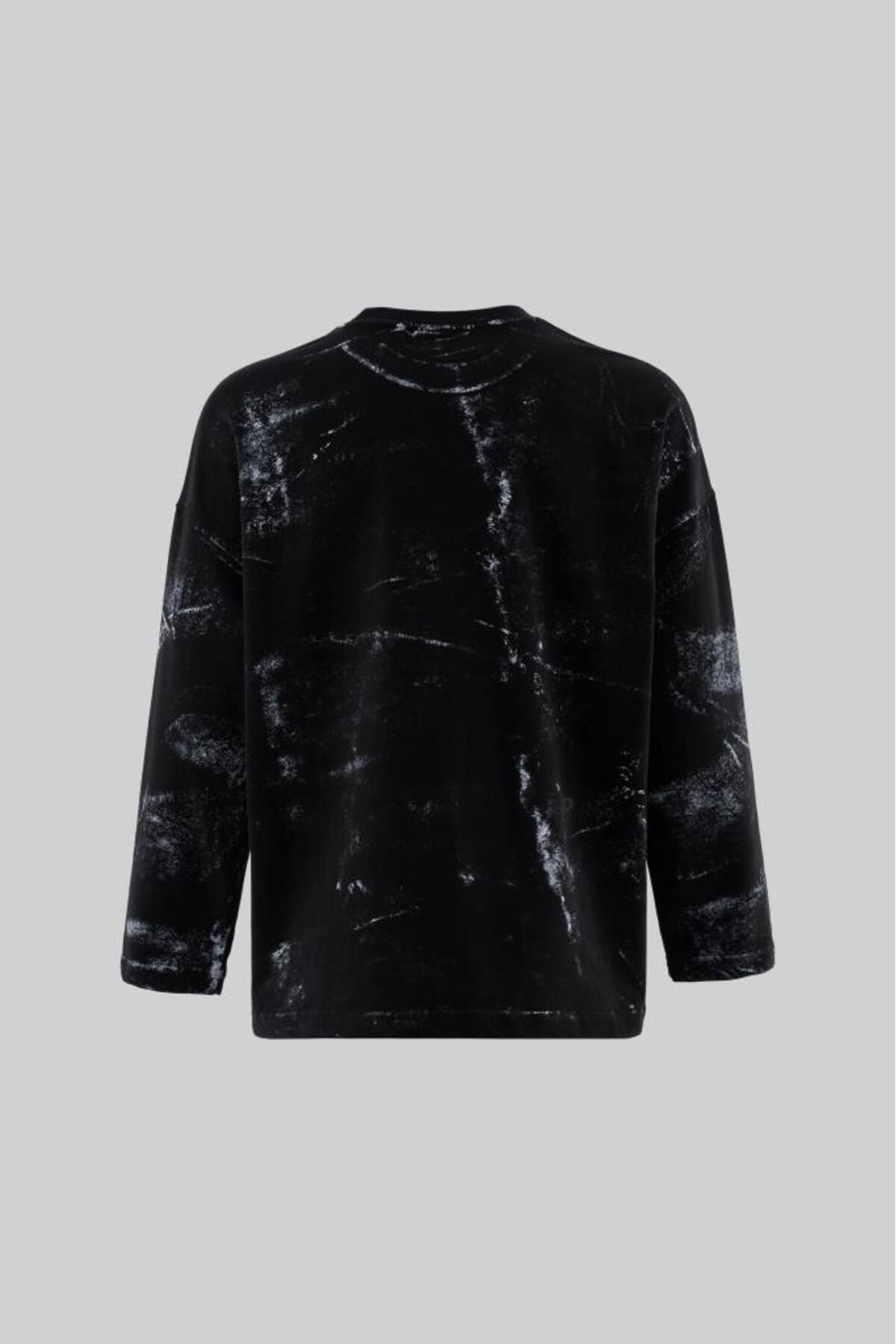 Machinist Splatter Effected And Printed Long Sleeve Tee Dark Black görsel 3