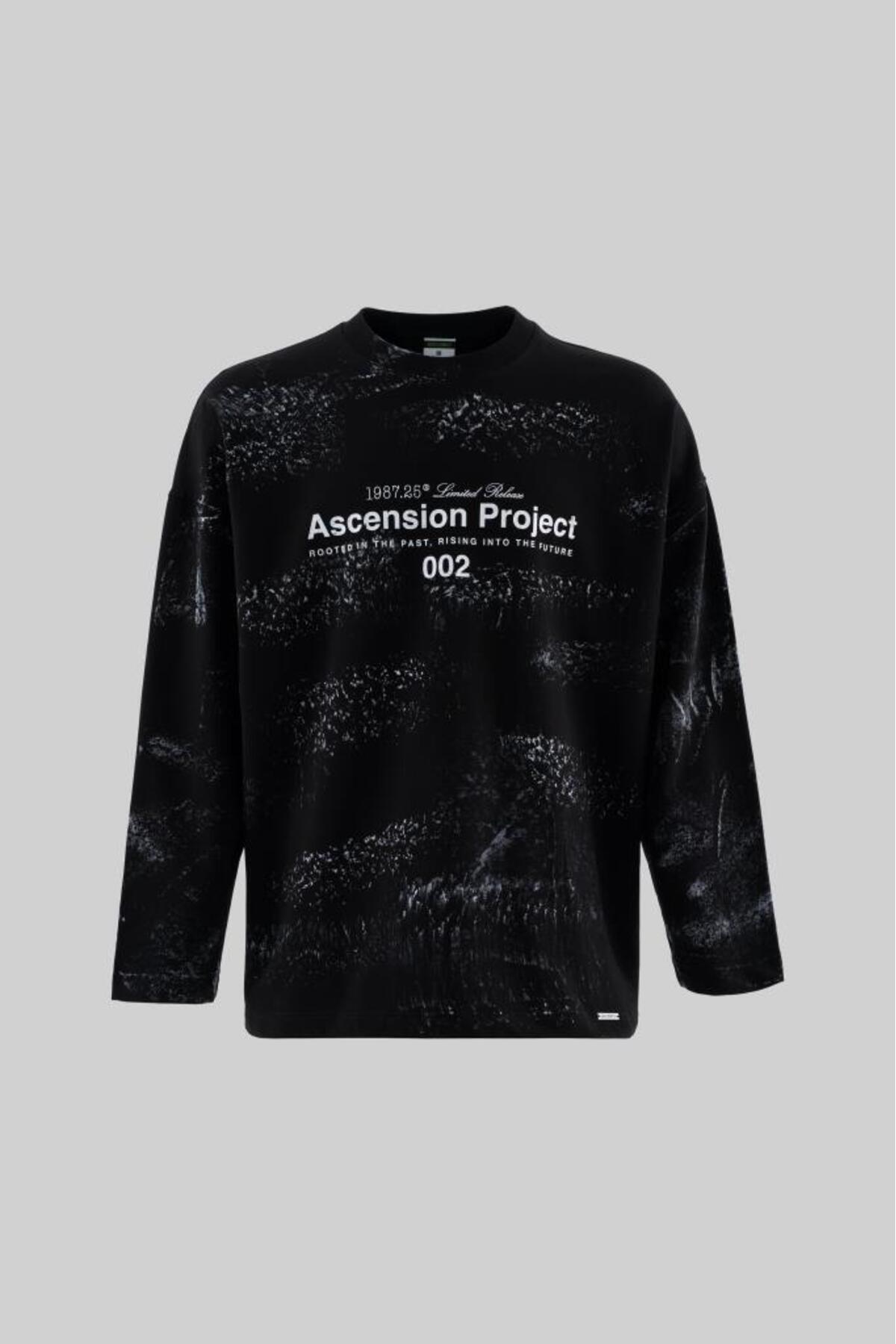 Machinist Splatter Effected And Printed Long Sleeve Tee Dark Black