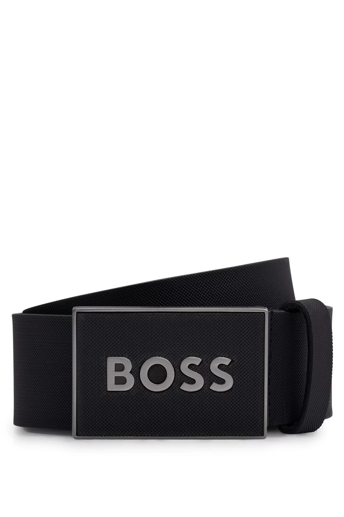 Leather Daily Use Black-Silver Belt with Men's Brand Logo