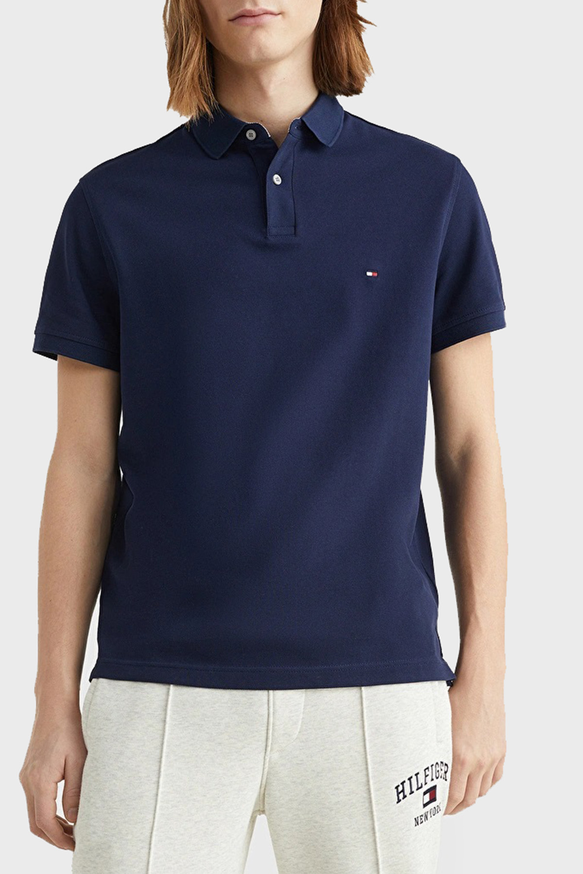 Tommy Hilfiger Men's Woven Polo Collar Short Sleeve Casual Blue T-Shirt