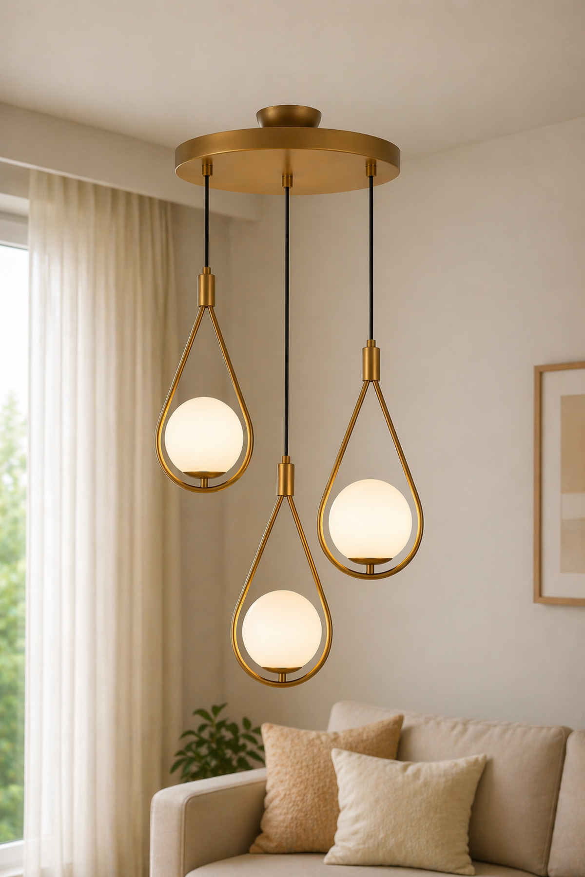Drop 3-Piece Urban 3-Piece Antique White Globe Glass Pendant Modern Chandelier Living Room Chandelier