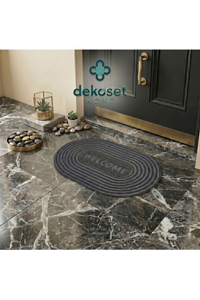 DEKOSET Oval Gri Dış Kapı Paspası Welcome 40x60