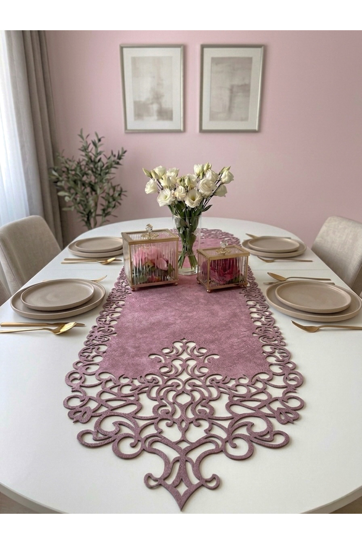 Pink Suede Fabric Runner 40x140 Cm Table Length - Modern Design