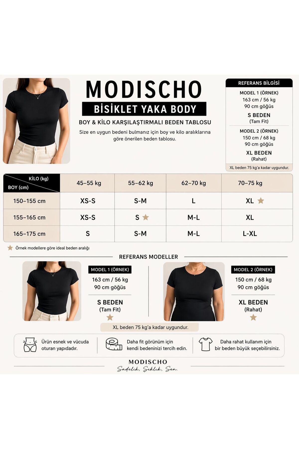 MODiSCHO Kadın Kahverengi Bisiklet Yaka Slim Fit Pamuklu Ultra Soft Likralı Kumaş Basic T-Shirt & Body görsel 3