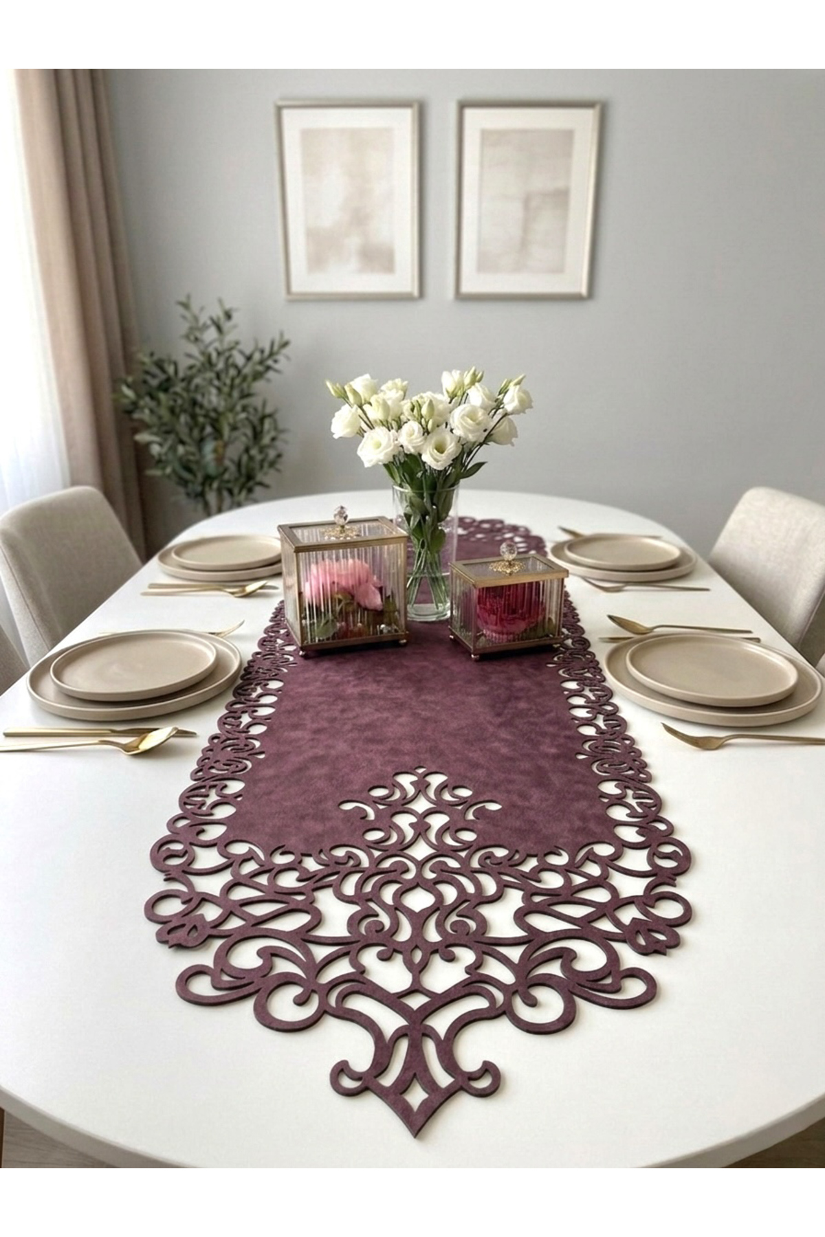Damson Suede Fabric Runner 40x140 Cm Table Length - Modern Design