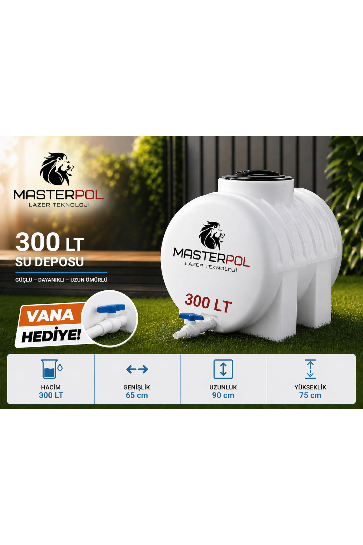 Promaster 300 Lt Yatay Su Deposu Vana Hediye Tankı Bidonu Karavan