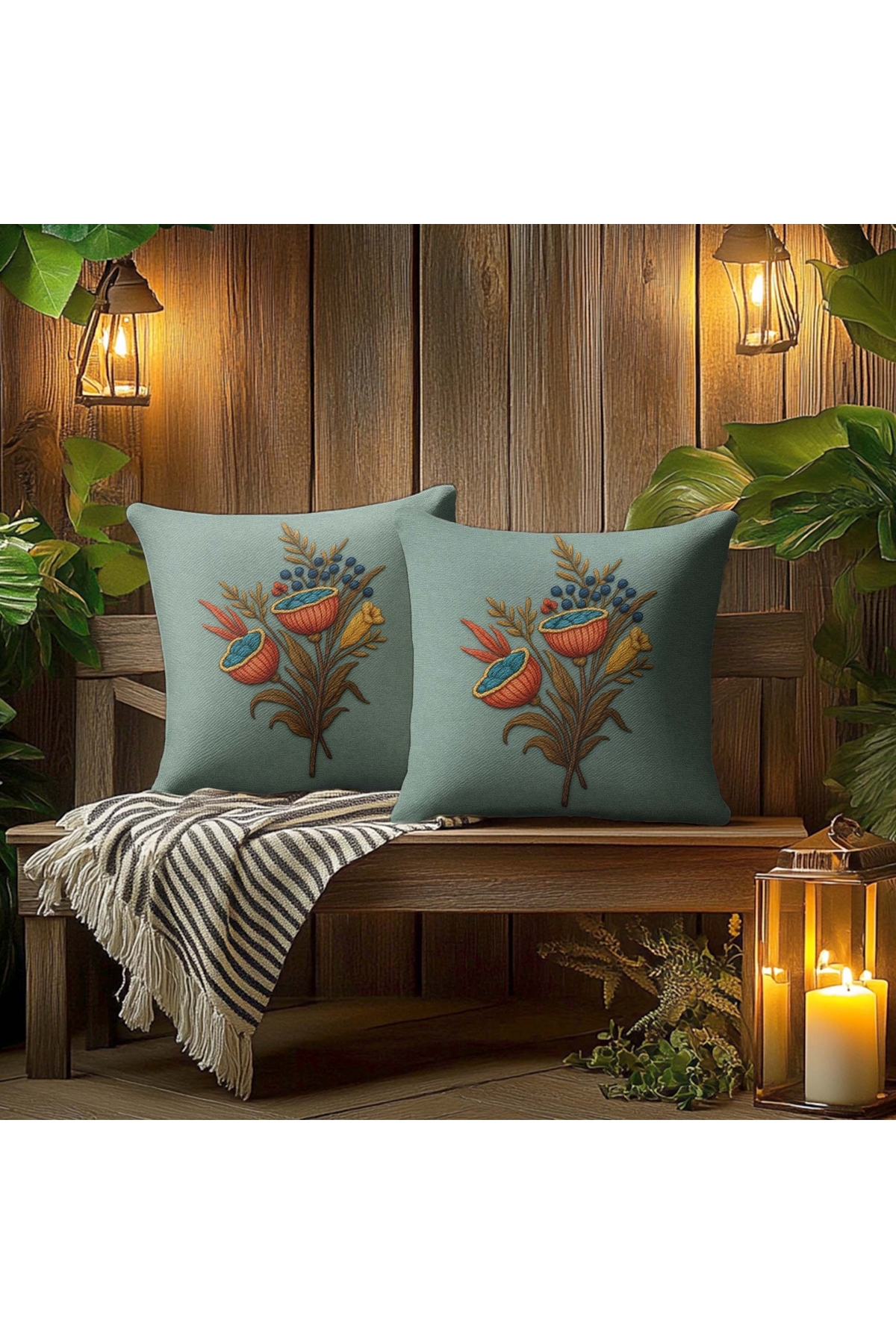 2 Pcs Double Sided Digital Printed Punch Punch Embroidery Pattern Square Pillow Covers