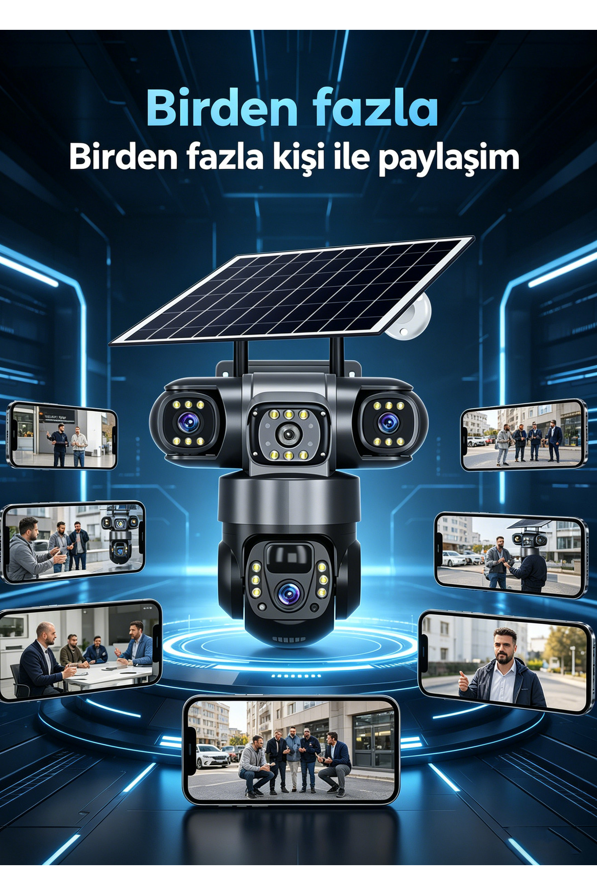 Dobest Güneş enerjisi 9mp (3+3+3) Üç Kameralı Ultrahd 4g Güneş Enerjili Akıllı Güvenlik Kamerası