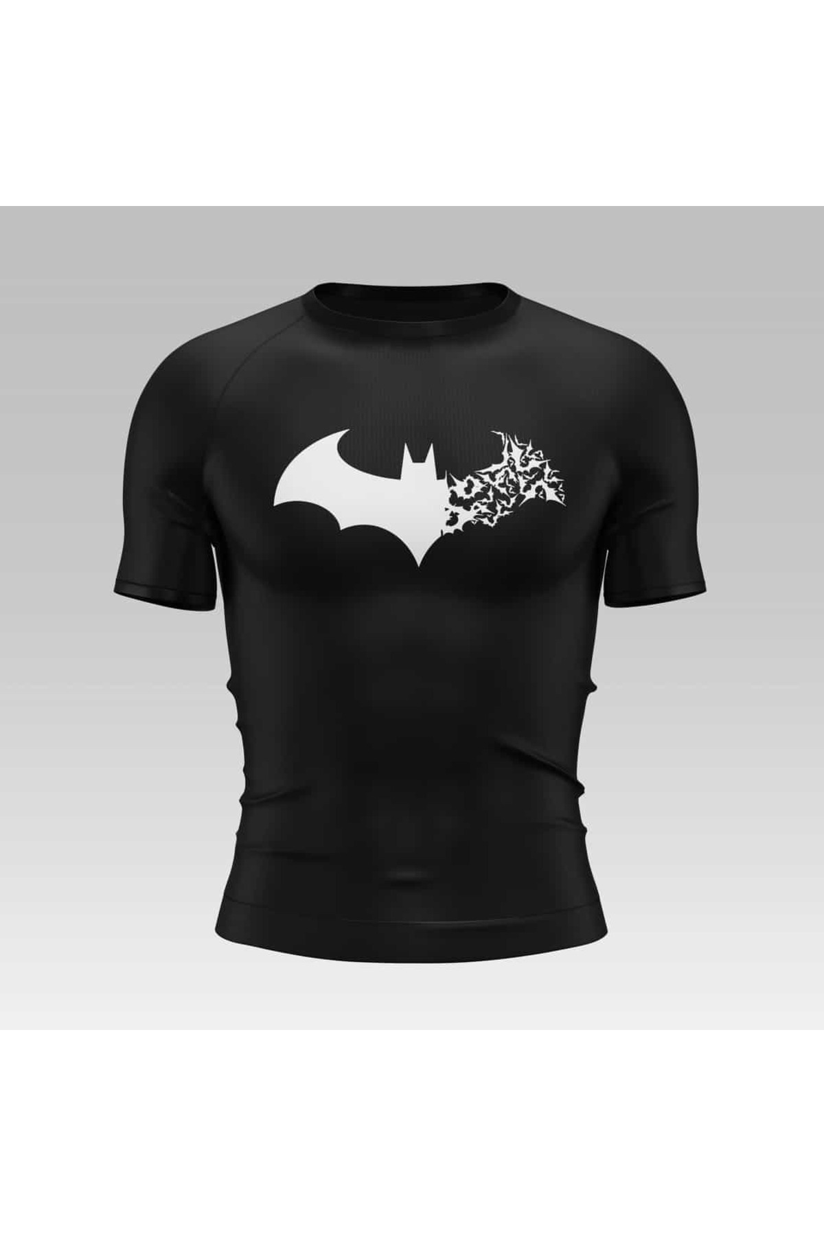 Yokedwear Batman Compression Dar / Slim Bisiklet Yaka Tişört siyah Unisex Genç görsel 3