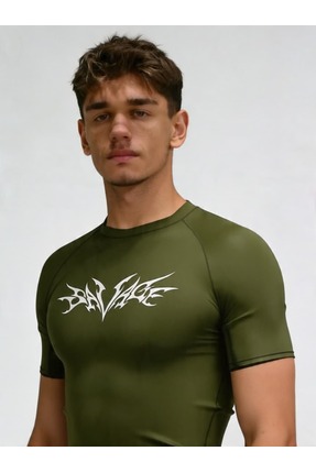Yokedwear Savage Compression Dar / Slim Bisiklet Yaka Tişört haki Unisex Genç
