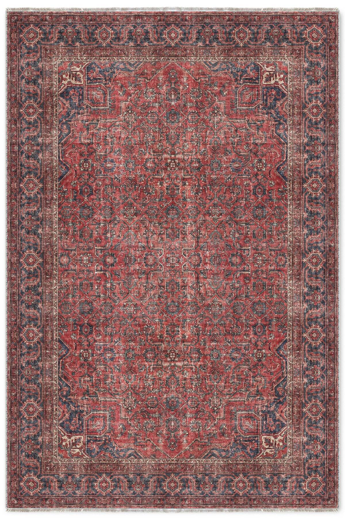Pastel Home Vintage Tuğla Kırmızı Lacivert Şönil Halı Kilim Yolluk Kaymaz Yıkanabilir Salon Mutfak Koridor