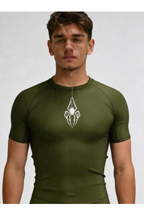 Yokedwear Sarkan Örümcek Compression Dar / Slim Bisiklet Yaka Tişört haki Uni...