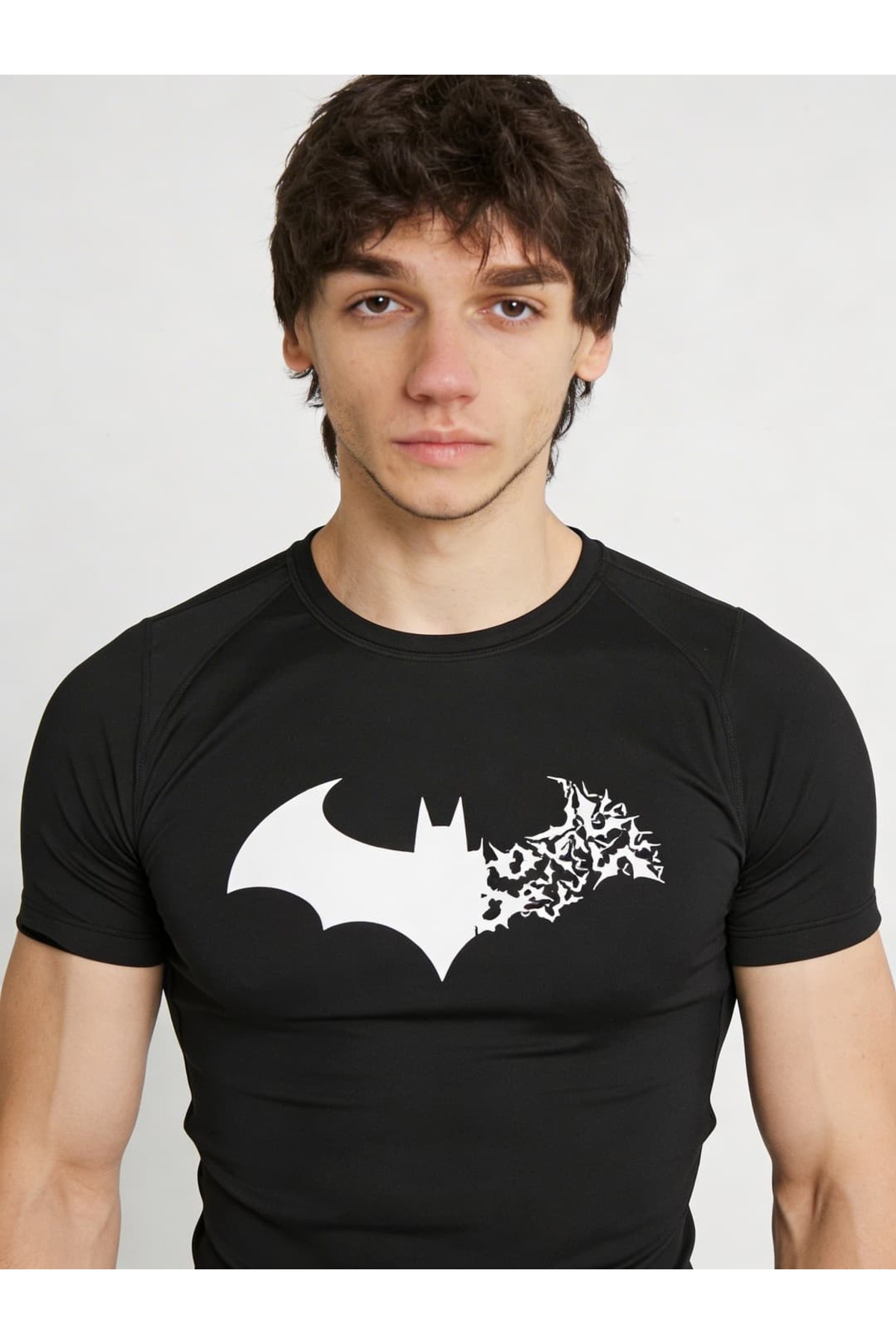 Yokedwear Batman Compression Dar / Slim Bisiklet Yaka Tişört siyah Unisex Genç
