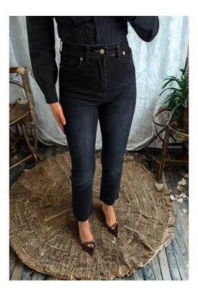 BEES JEANS Julia Kadın Koyu Mavi Önü Eskitme Efekli Mom Boy Fit Straight Jean