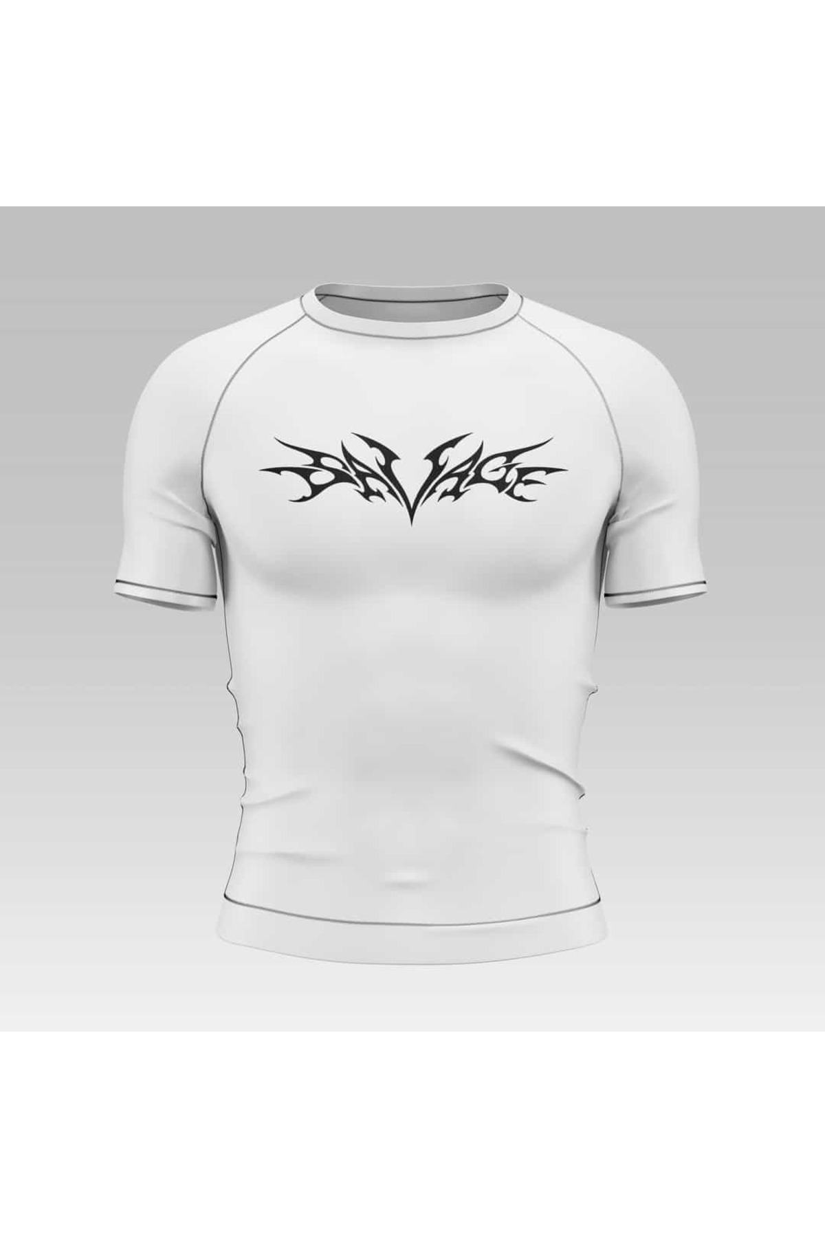Yokedwear Savage Compression Dar / Slim Bisiklet Yaka Tişört kırık beyaz Unisex Genç