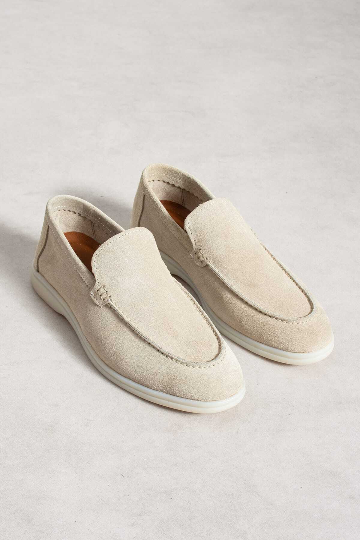 NİGHT Collection Alviano Shoes Yaz Sezonu Açık Bej Süet Loafer Erkek Ayakkabı görsel 3