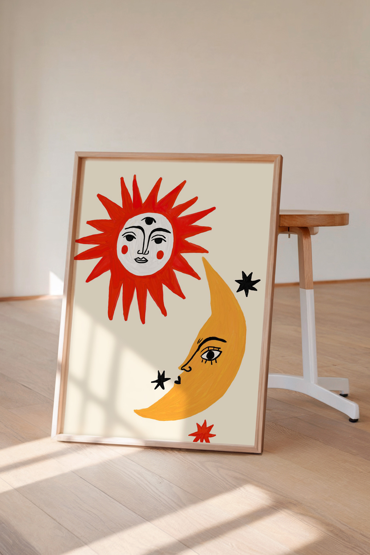 Güneş ve Ay Figürlü Poster Mistik Bohem Duvar Dekoru Çerçevesiz