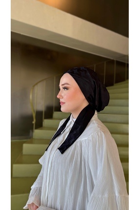 Anatolye Siyah Yıldız Desen Jakarlı Eşarp Bone - Kaymaz Terletmez (Kaymayan)