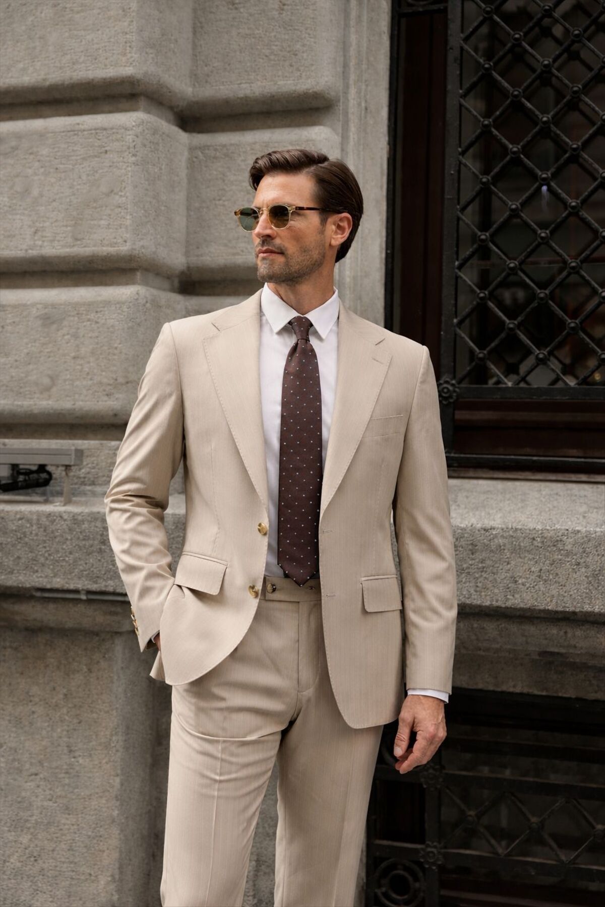 ilayda emir Blazer, Swallow Collar, Slim Fit, 2 Buttons, 6 Drop, Men's Suit, Beige