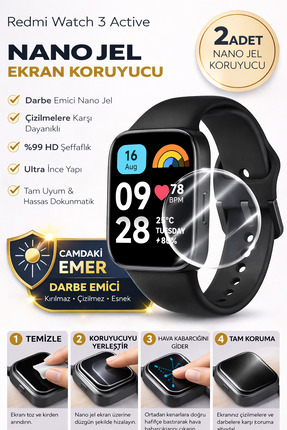 Astakos Redmi watch 3 active Uyumlu Nano Jel Ekran Koruyucu 2 Adet Darbe Emic...