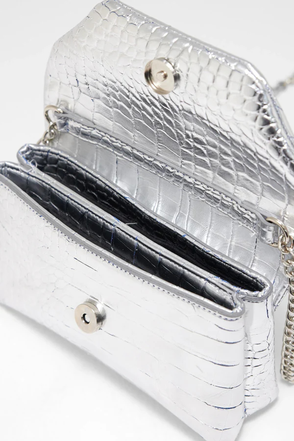 Sellini Clutch Kroko Desenli Zincir Askılı June Silver Omuz Çanta görsel 2