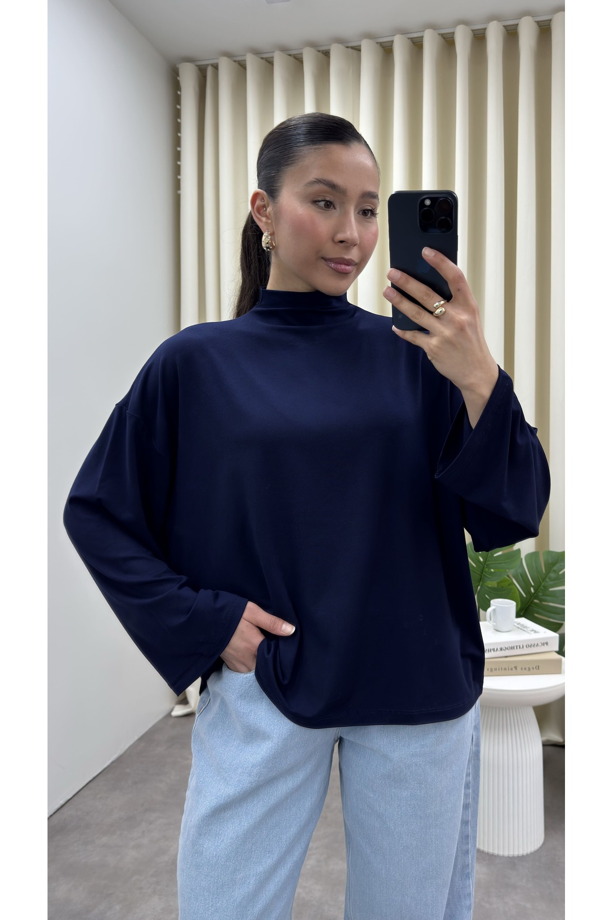 YOUR NAME Dik Yaka Oversize Dökümlü Bluz görsel 4