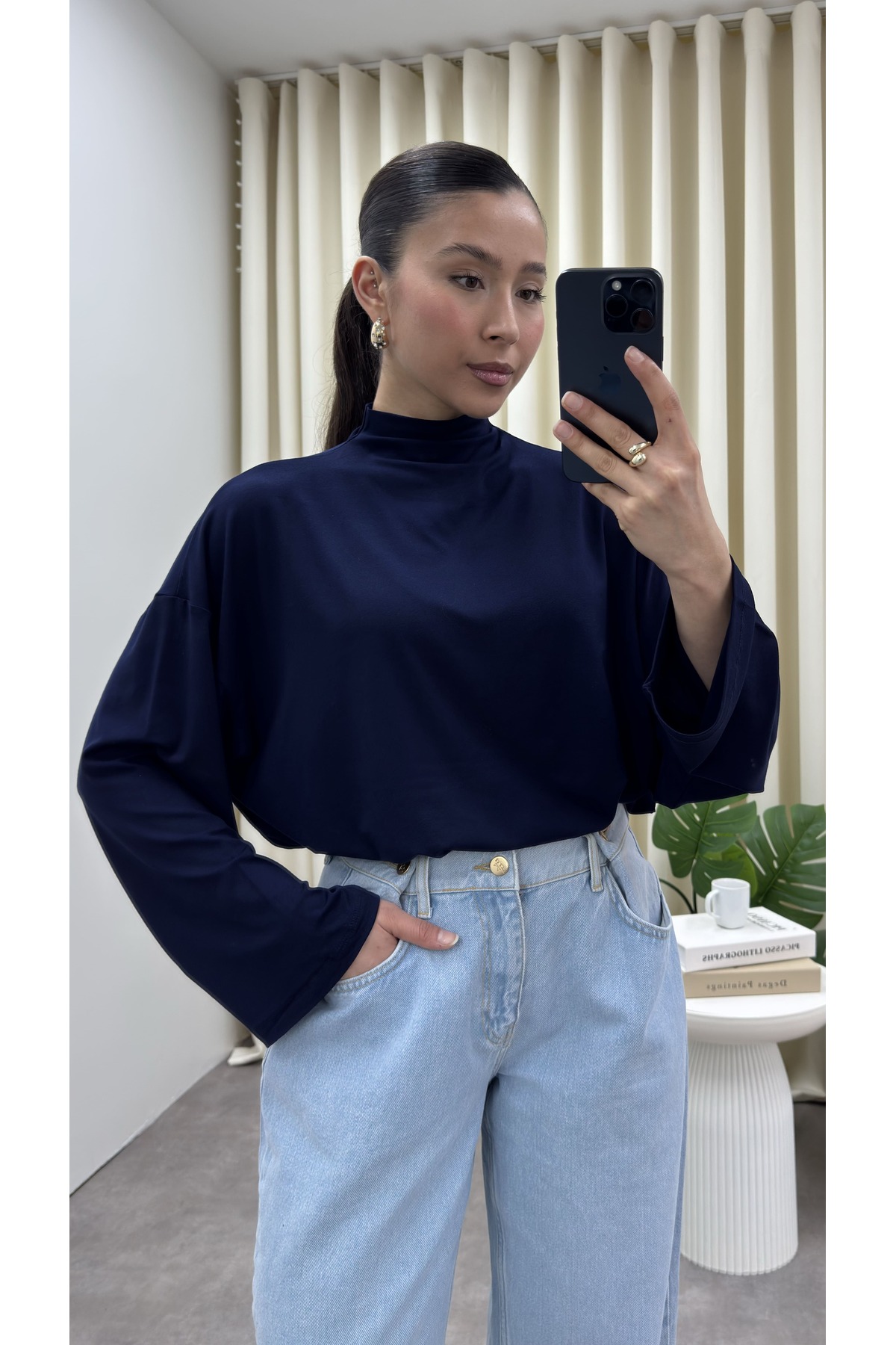 YOUR NAME Dik Yaka Oversize Dökümlü Bluz görsel 6