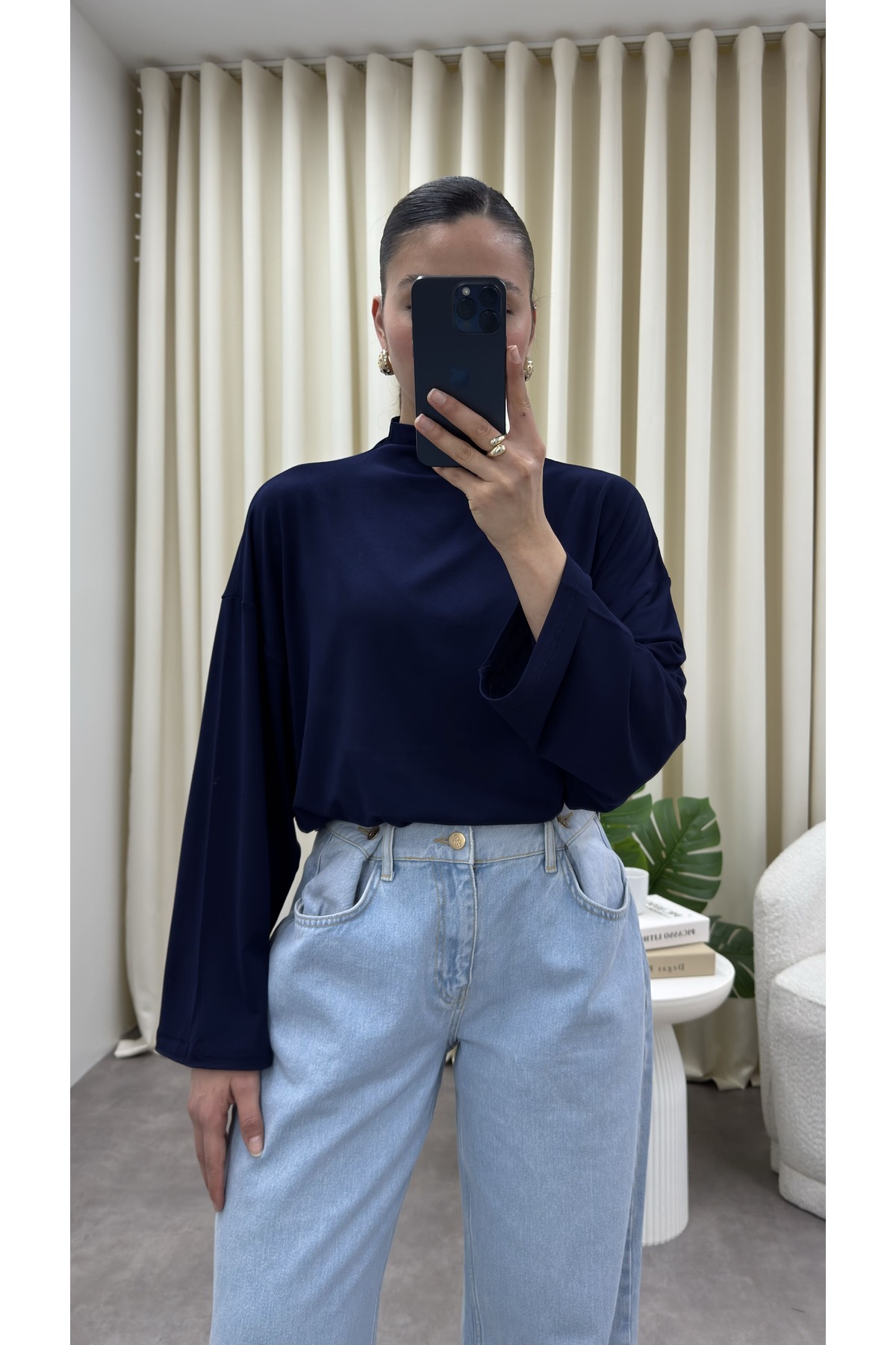 YOUR NAME Dik Yaka Oversize Dökümlü Bluz görsel 5