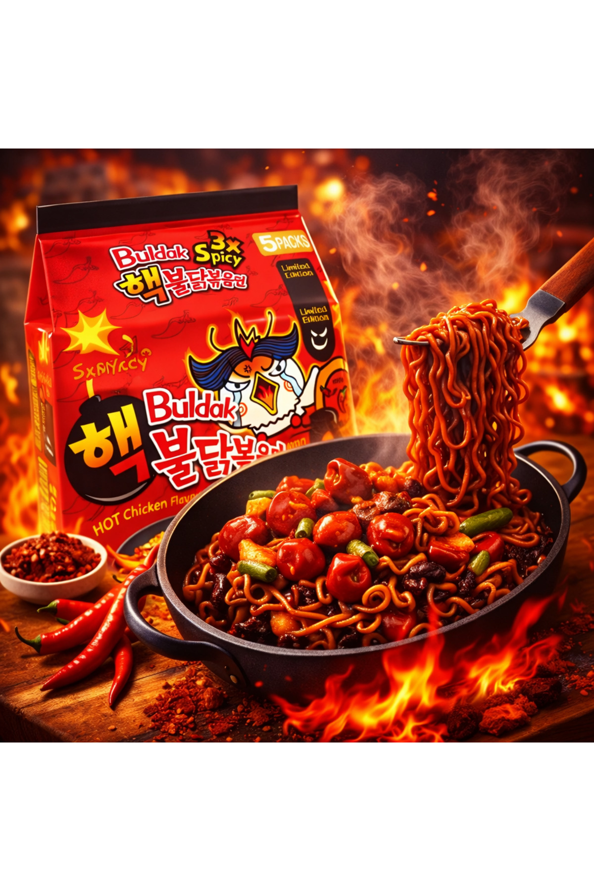 buldak 3x Spicy Hot Chicken Flavor Ramen 140g 5'li Paket (HELAL