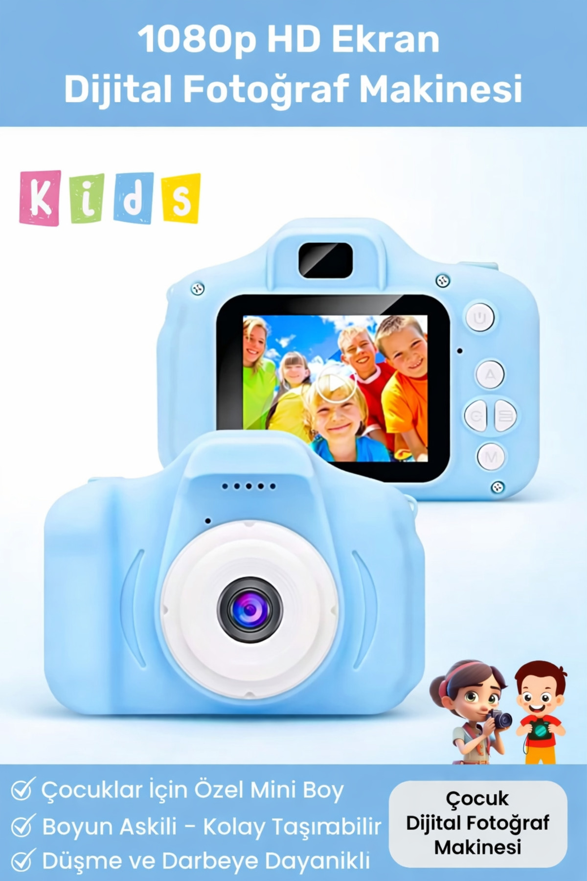 Noriyen Yeni Nesil Çocuk Dijital Mini Fotoğraf Makinesi Kız Çocuklar İçin 1080p HD Ekran Kamera Selfie