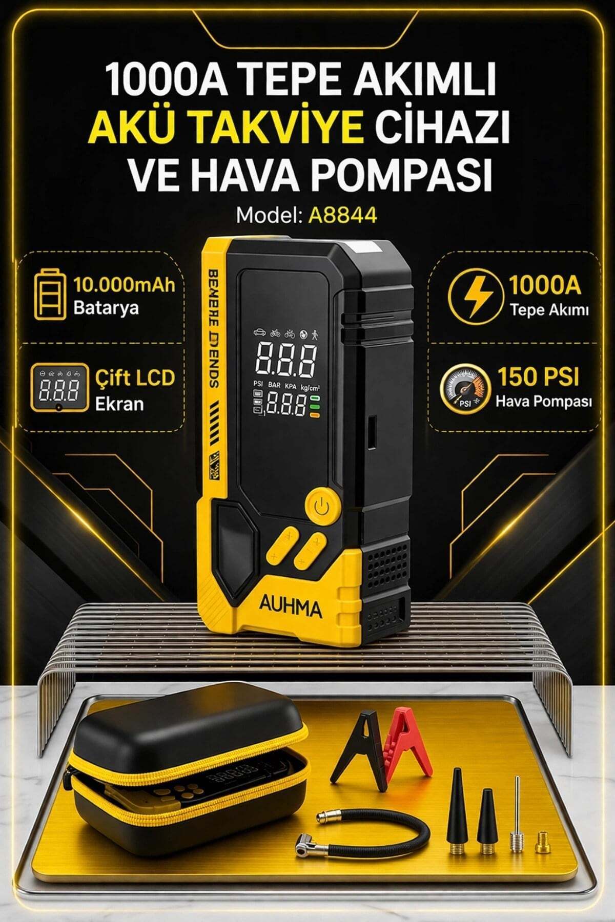 auhma A8844 Akü Takviye Cihazı & Hava Kompresörü - 10.000 mAh