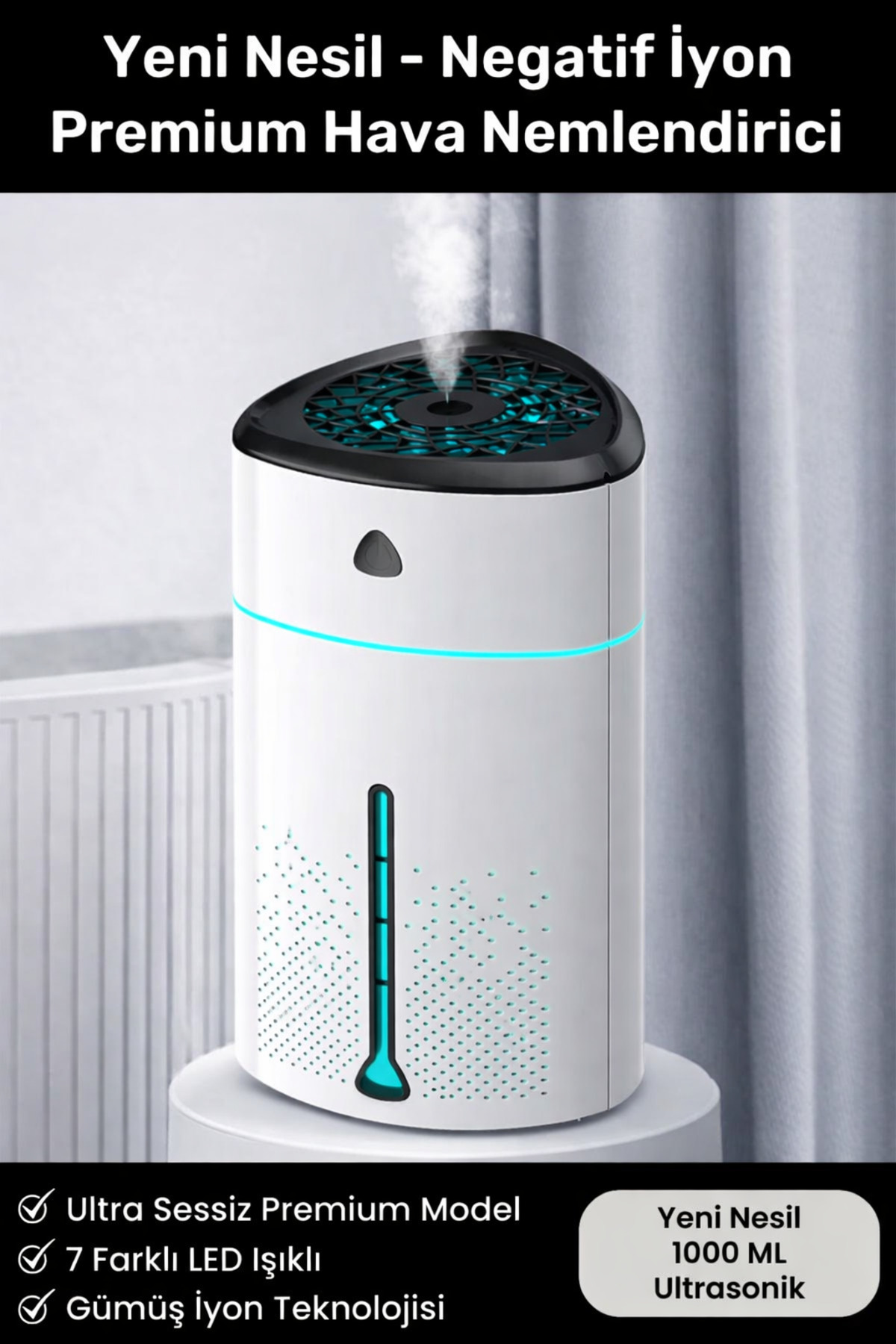 Yeni Nesil Negatif İyon Büyük 1000 ML Ultrasonik Hava Nemlendirici Lüks Buhar Makinesi Aroma Difüzör