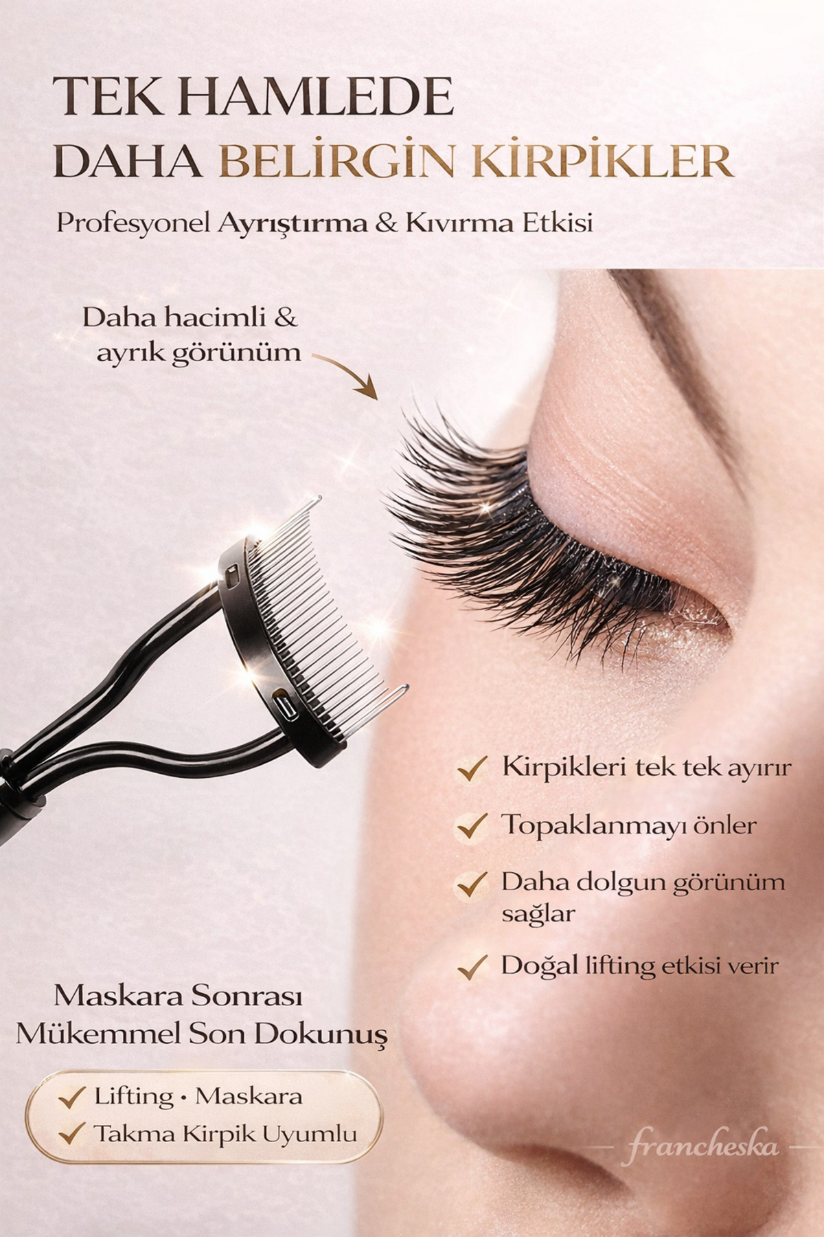 Kirpik Ayırıcı ve Şekillendirici Kıvırma Aleti Lifting etkılı Kirpik Tarağı Maskara Sonrası Aparat — مشکی FRCHSK-MTERYAL1 — تصویر 2 از 5
