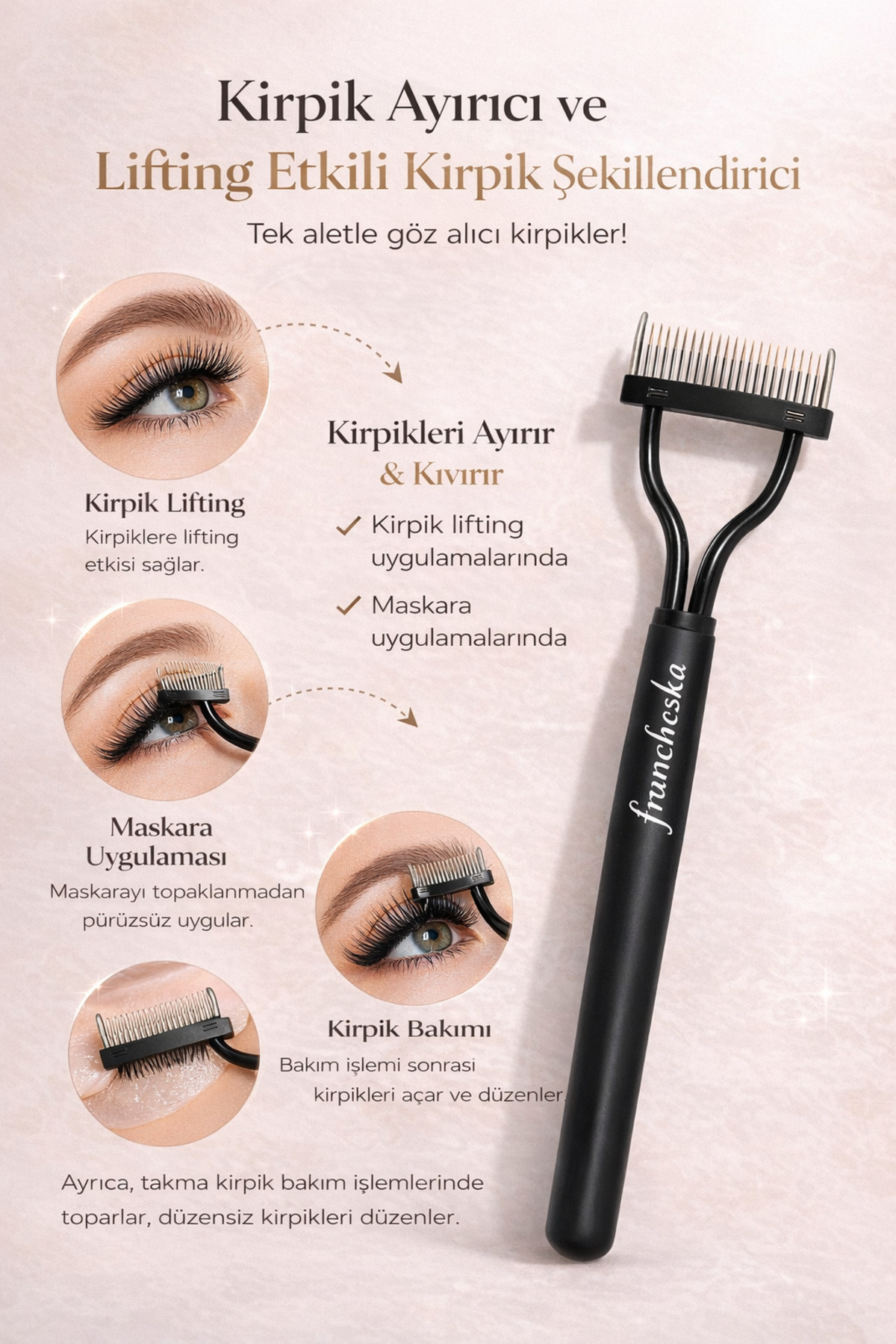 Kirpik Ayırıcı ve Şekillendirici Kıvırma Aleti Lifting etkılı Kirpik Tarağı Maskara Sonrası Aparat — مشکی FRCHSK-MTERYAL1 — تصویر 4 از 5