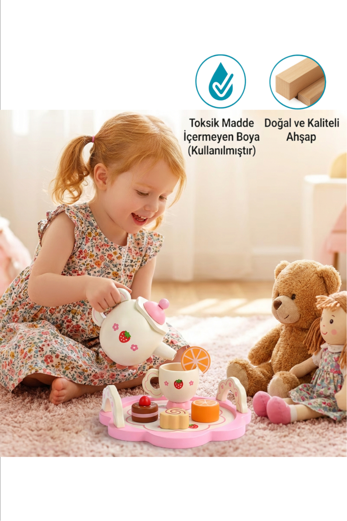 Nilberry Ahşap Çay Seti Montessori Eğitici Evcilik Oyuncak Mutfak