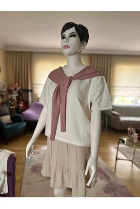 MADAM PARLA Kadın Şal Detaylı Modal T-Shirt