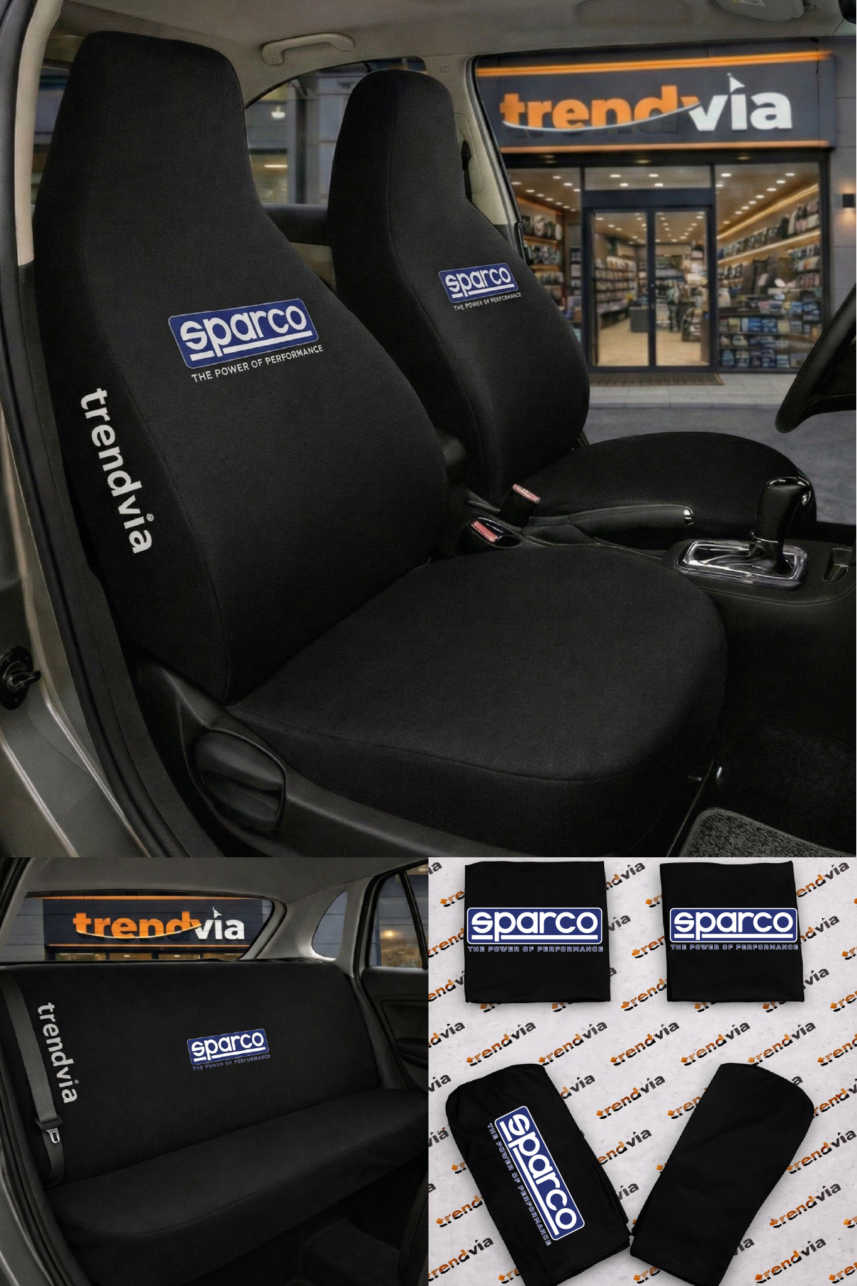 trivexa Sparco Logolu Oto Koltuk Kılıfı Ön Arka Set – Penye Likralı Universal Koltuk Koruyucu Servis Kılıfı