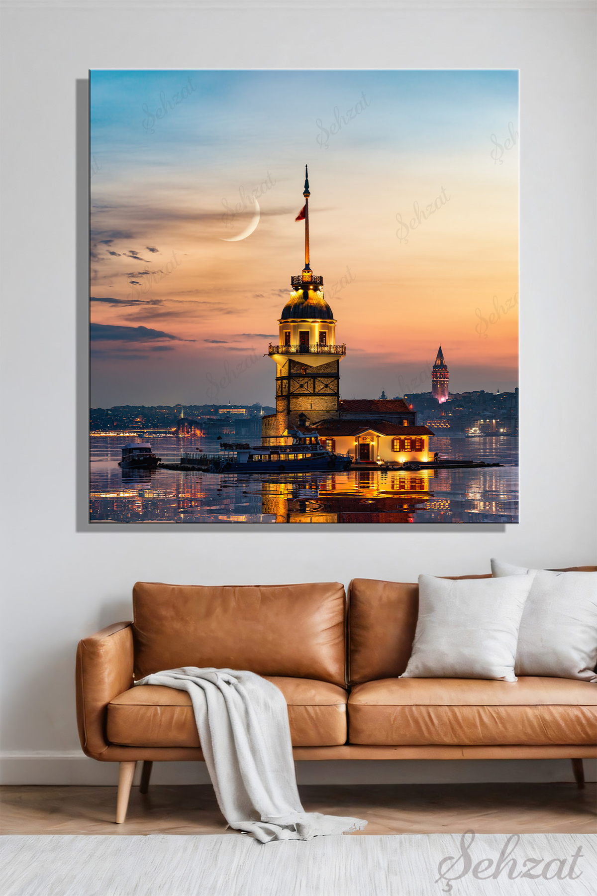 Canvas Modern Wall Table Square Single Living Room Kitchen Bedroom Office Istanbul Maiden's Tower Sunset