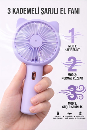 Soft Kare 3 Modlu Şarjlı Mini El Fanı Taşınabilir Masaüstü Vantilatör 3 Kadem...