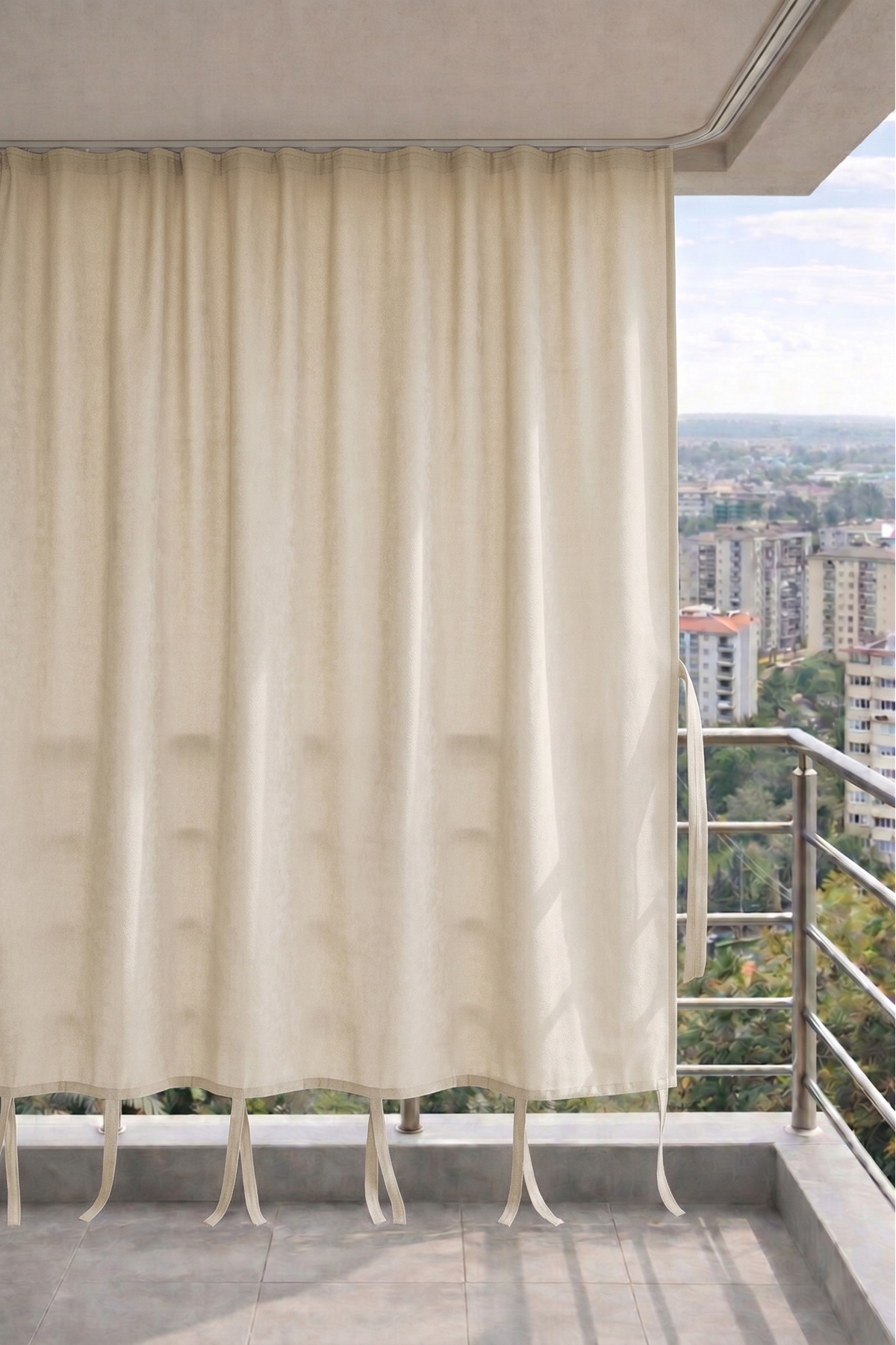 DEVRİM OLİVYA TEKSTİL Bež zavjesa za balkon sa karnišom, vezivanjem, vodootpo...