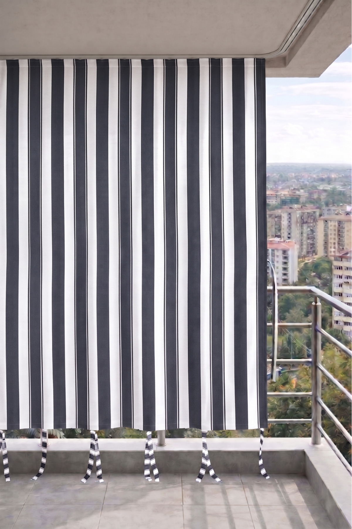 Anthracite-White balcony curtain lace-up waterproof outdoor durable balcony tarpaulin