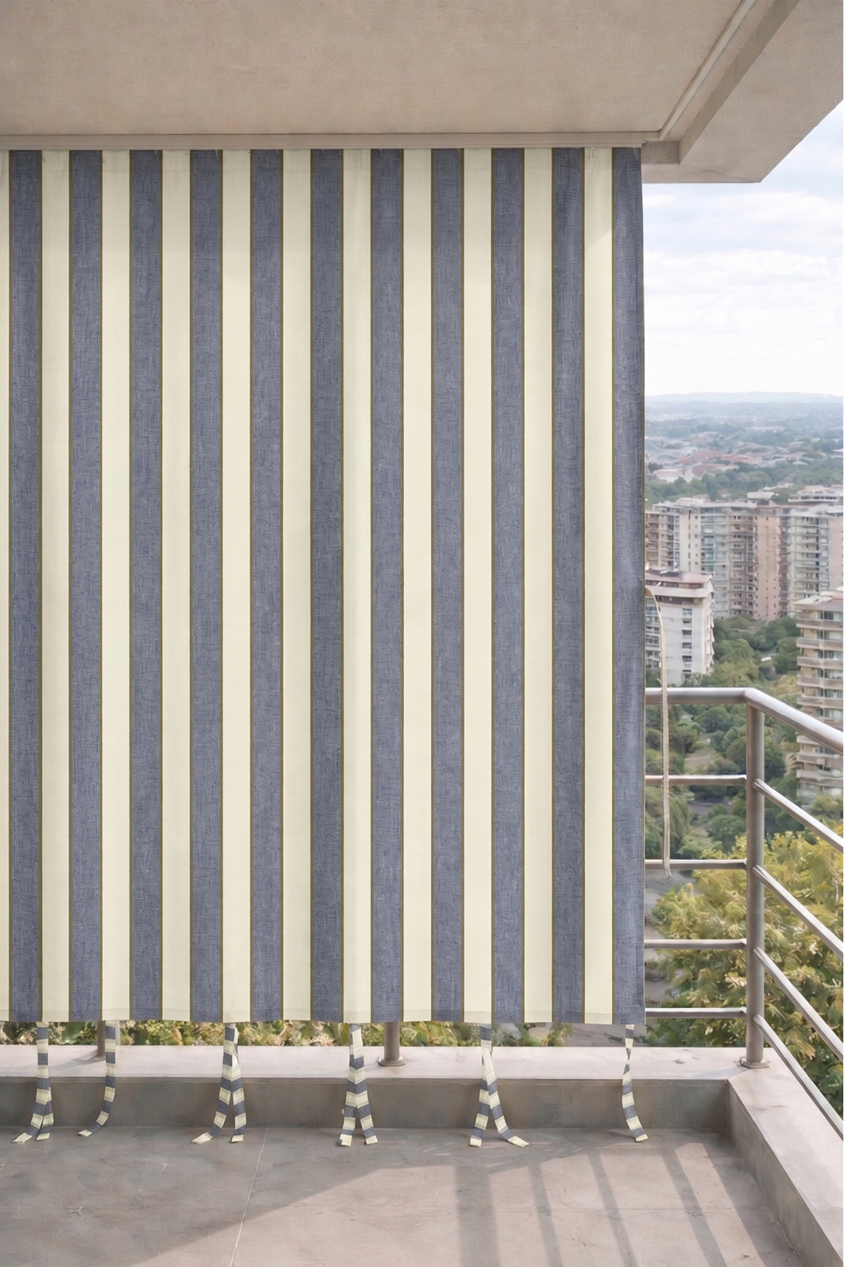 Grey-Cream balcony curtain lace-up waterproof outdoor durable modern balcony tarpaulin