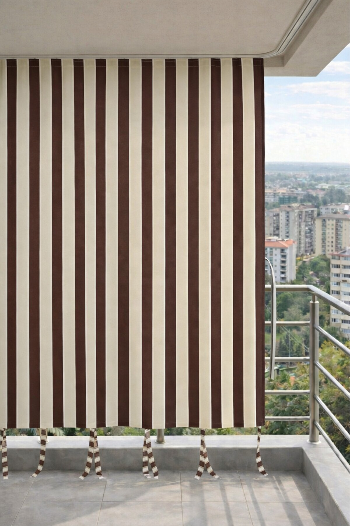 Coffee-Cream balcony curtain lace-up waterproof outdoor durable modern balcony tarpaulin