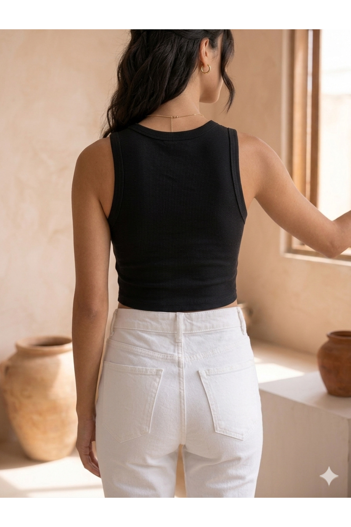 Legend 2'li set Premium Doku Pamuklu Siyah ve Beyaz Halter Yaka Crop görsel 5
