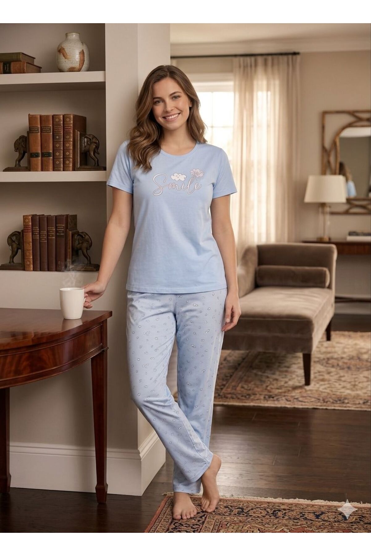 Sude HOMEWEAR 100% Cotton Combed Short-Sleeve Sleepwear Lounge Set