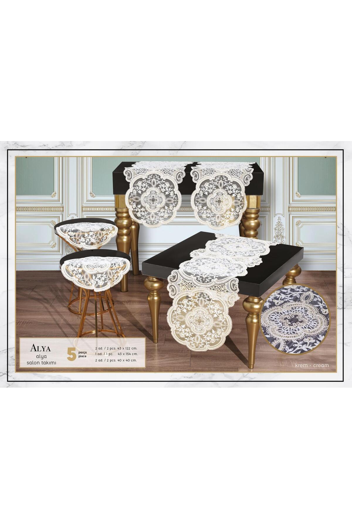 Salon Set Runner Set Gold Glitter on Ecru Alya French Lace Carefree Dowry Products