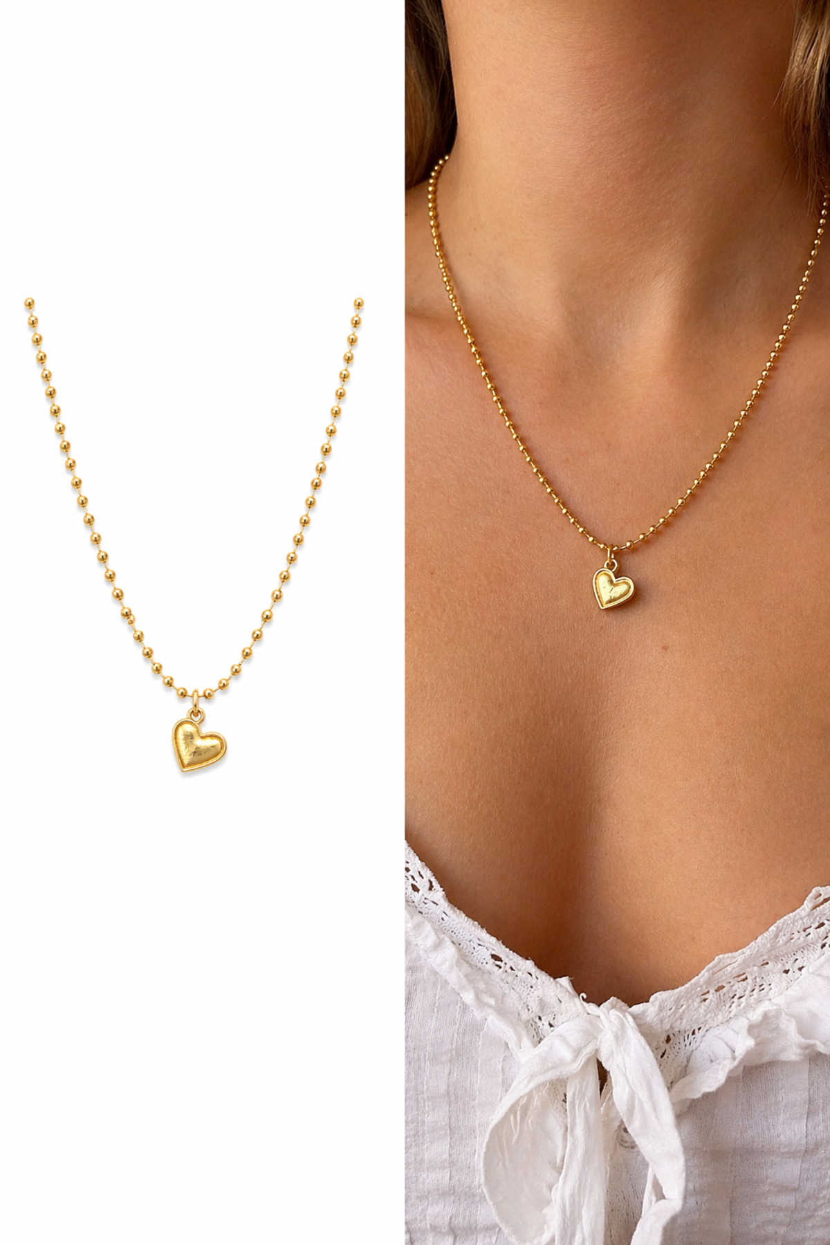 Kalp charm top detaylı kalın zincirli 45 cm gold kolye