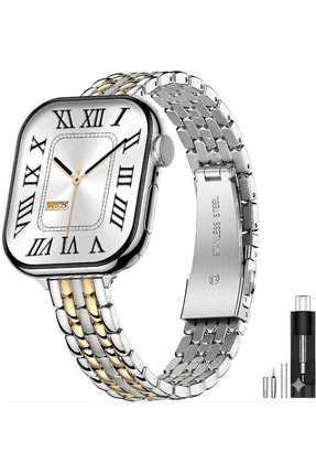 Alstrap Watch 11-10 (46mm) 9 8 7 (45mm) 6 5 4 SE (44mm) Uyumlu İnce Lüks Çeli...